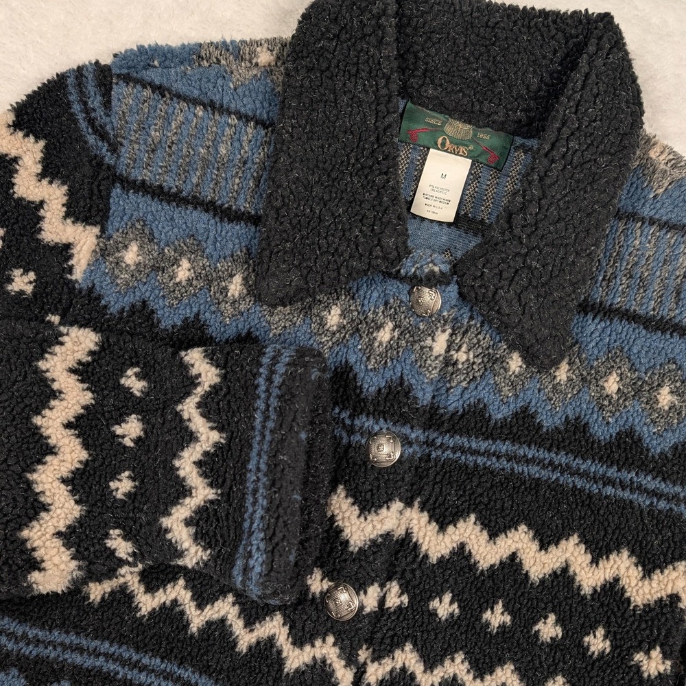 Orvis Black, Blue & Cream Sherpa Button-Front Jacket